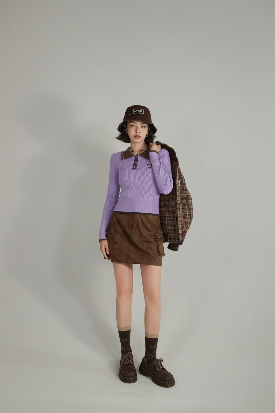 CHUU Pocket Zipper Leather Skirt