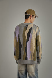 Color Pattern Loose Fit Knit Sweater
