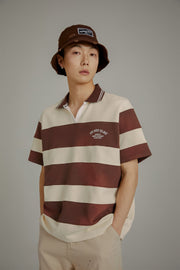 Open Collar Stripe Color T-Shirt