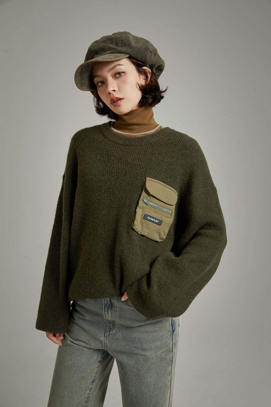 CHUU Pocket Loose Fit Knit Sweater