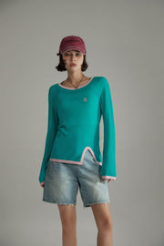 Slit Colorblocked Line Knit Top