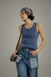 Ribbed Distressed Knit Sleeveless Top