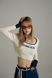 Round Neck Lettering Long Sleeve Crop Knit Top