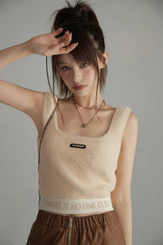 Lettering Soft Fluffly Sleeveless Crop Top