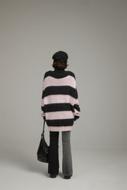 V-Neck Color Stripe Knit Sweater