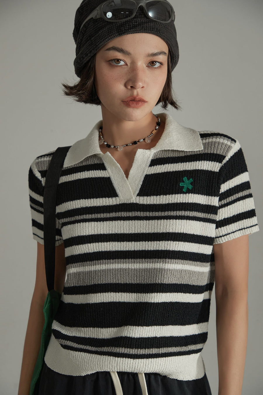 Collar Striped Knit Sweater