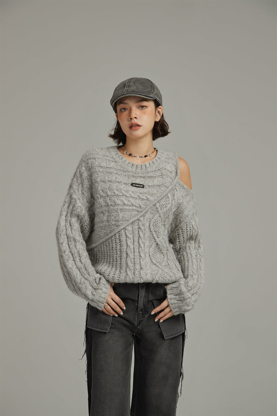 One Shoulder Twist Knit Sweater
