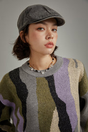 Color Pattern Loose Fit Knit Sweater