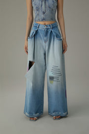 Distressed Wide Denim Jeans