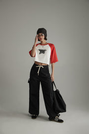 Noe Sporty Color Wide Sleeves Crop T-Shirt