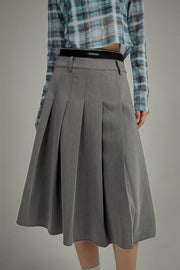 Color Pleated Midi Skirt