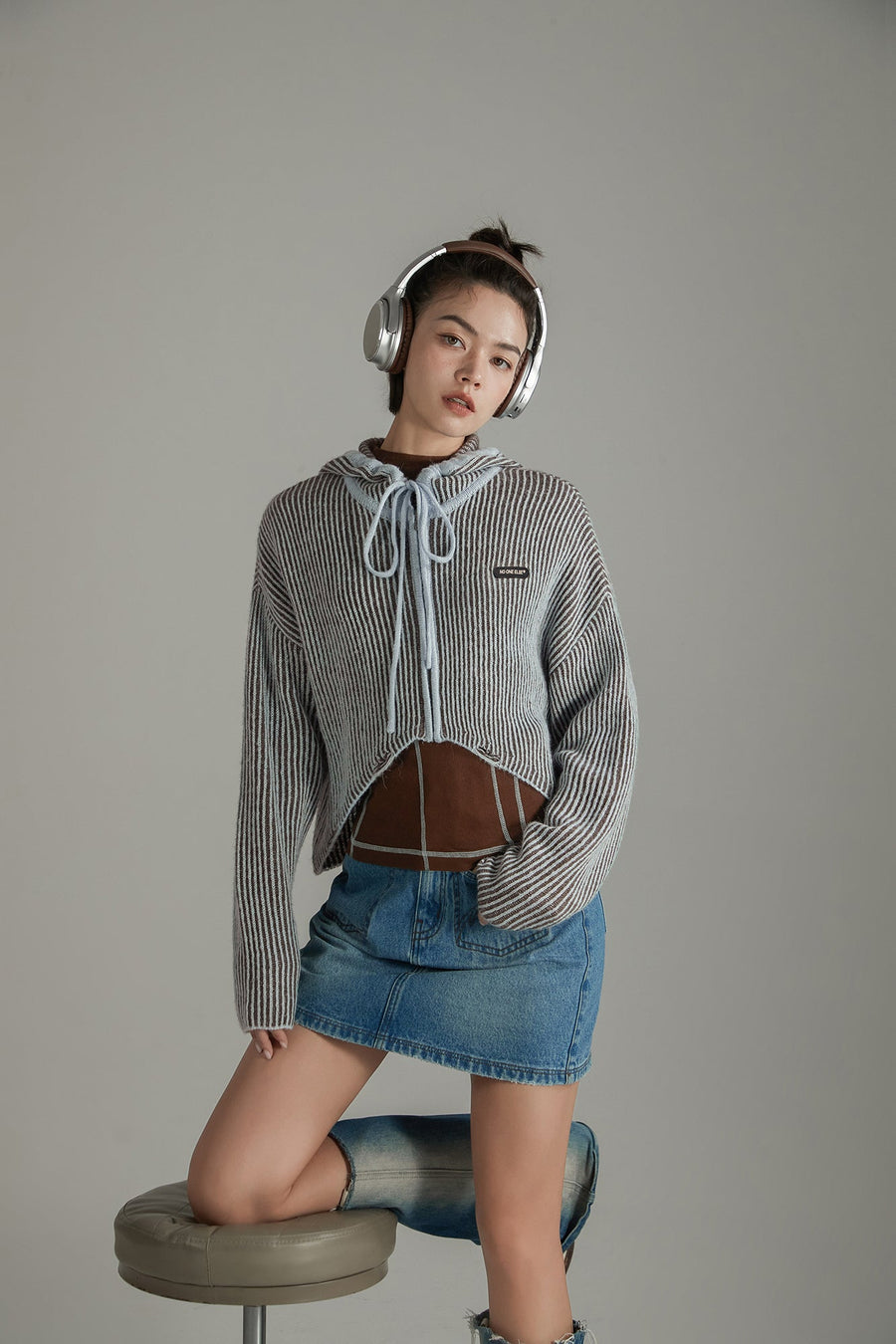 CHUU Zip-Up Hooded Knit Cardigan
