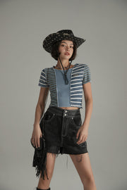 Contrast Striped Slim Cropped T-Shirt