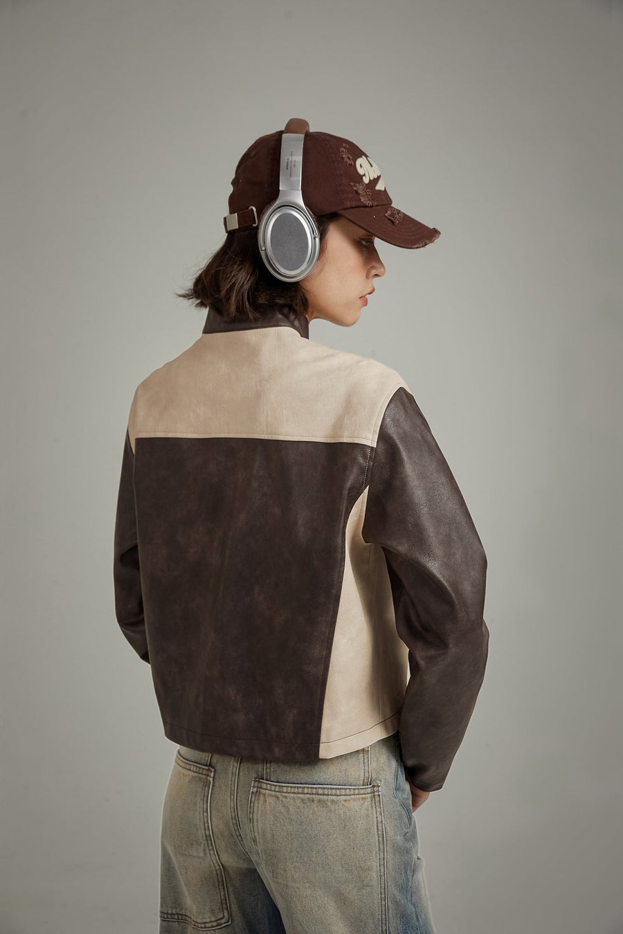 CHUU Color Combination Leather Jacket