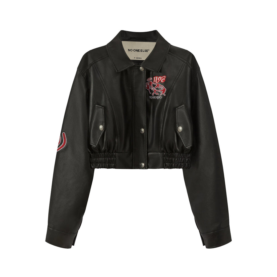 CHUU Cropped Leather Jacket