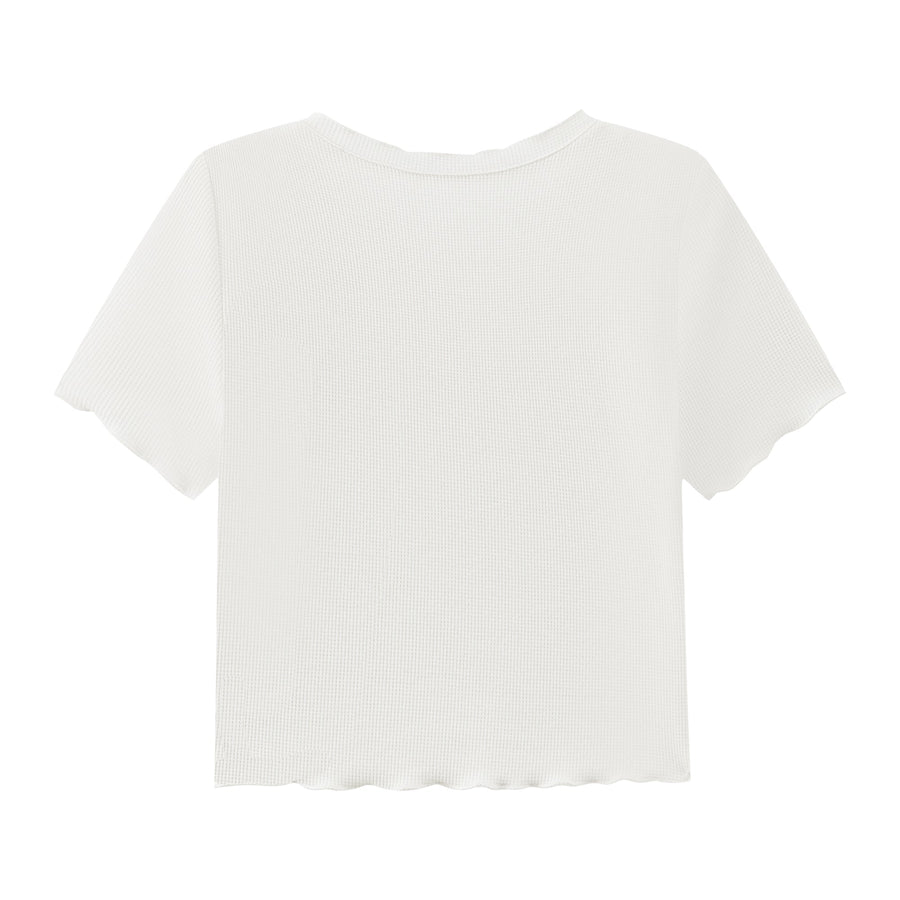 CHUU Frill Hem V-Neck Crop T-Shirt