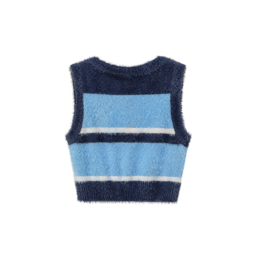 Truly Connect Striped V-Neck Furry Vest