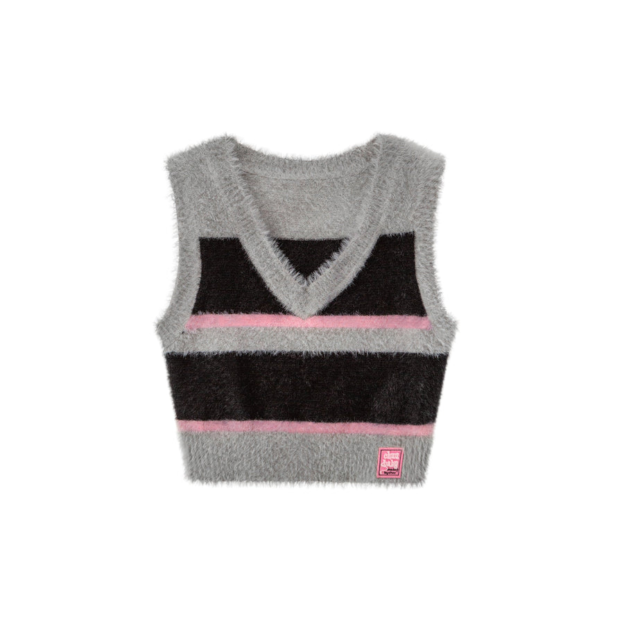 Truly Connect Striped V-Neck Furry Vest