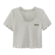 Frill Hem V-Neck Crop T-Shirt