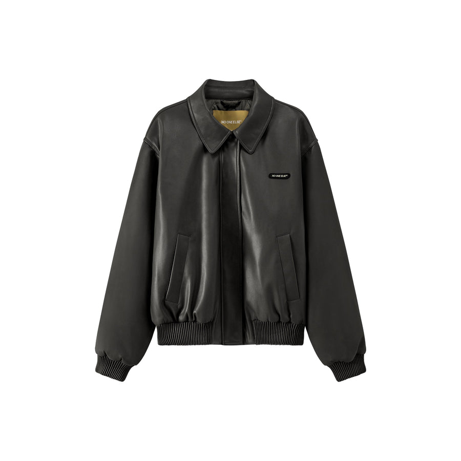 CHUU Collar Pocket Short Leather Jacket