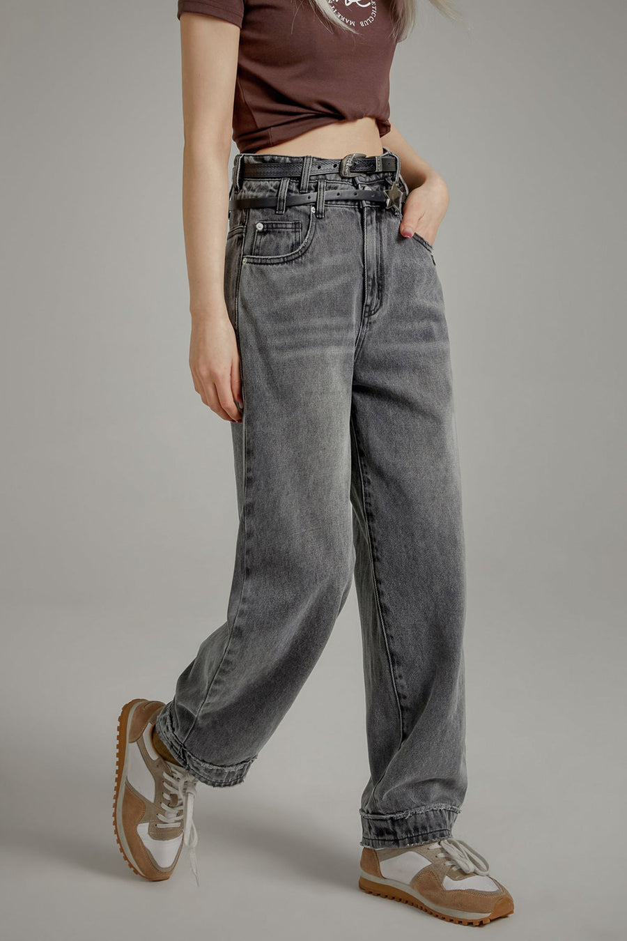Two Layer Belt Loops Wide Denim Jeans